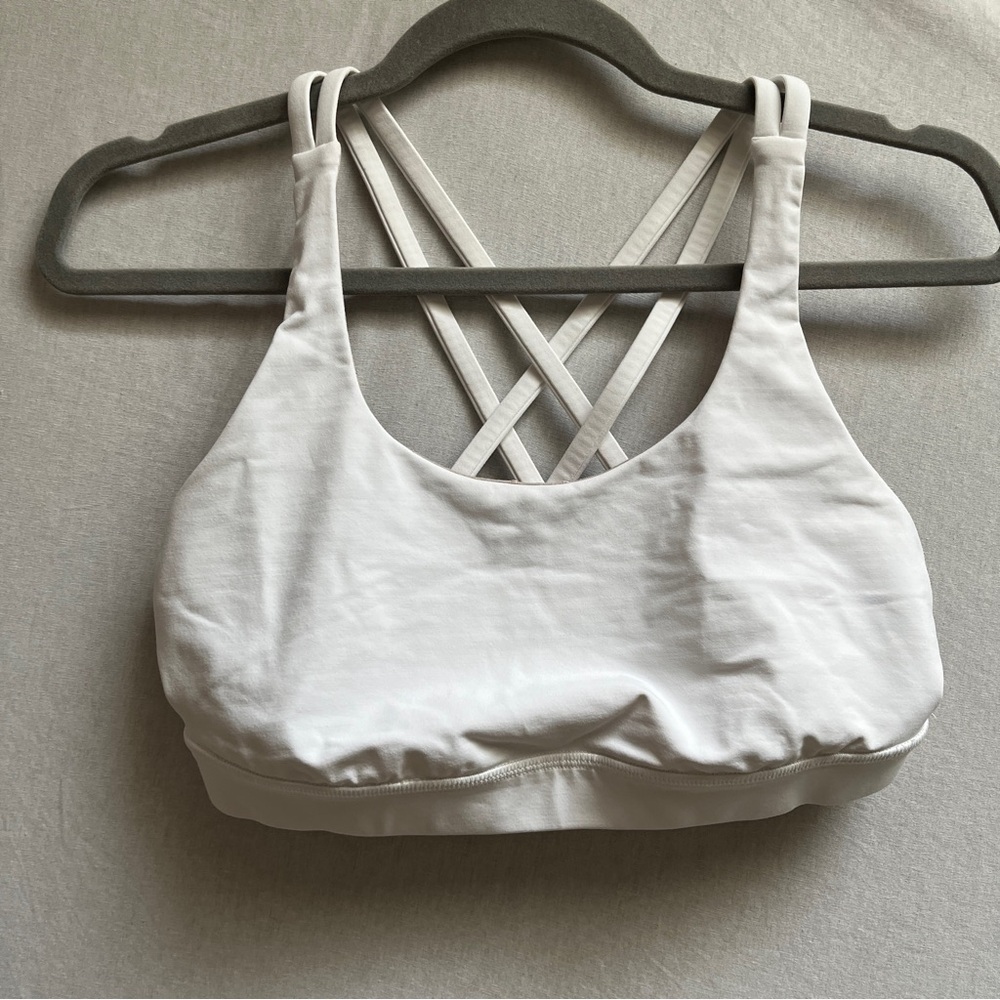 Lululemon White Energy Bra Medium Support Strappy Back Size 8